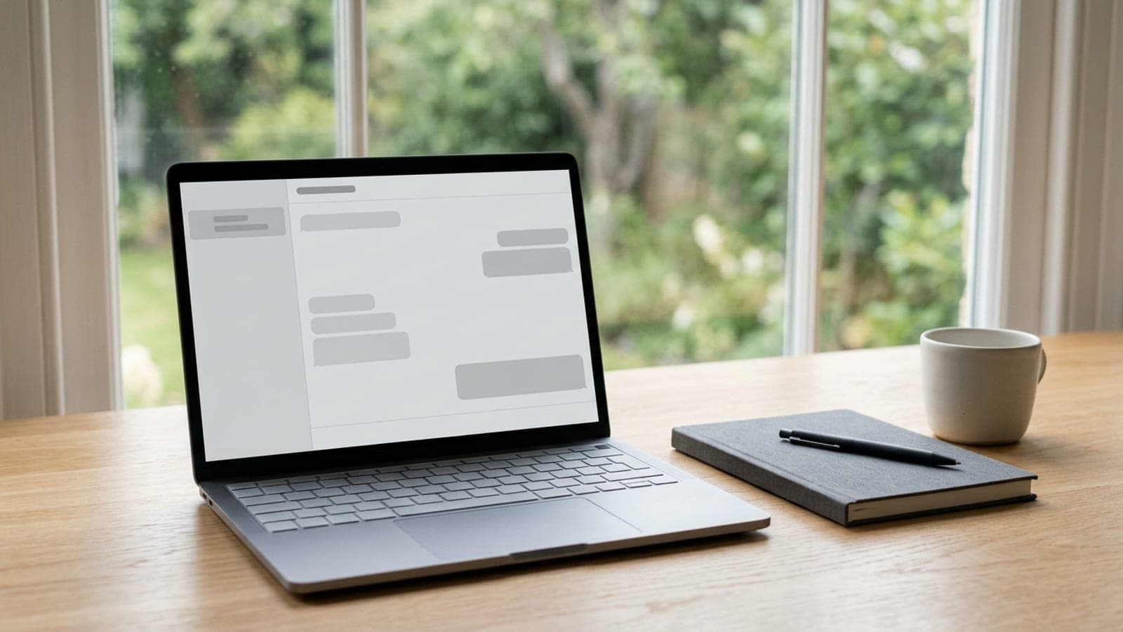 DeepSeek reklam verme danışmanlığı: sade bir çalışma masasında dizüstü bilgisayarda açık bir sohbet arayüzü