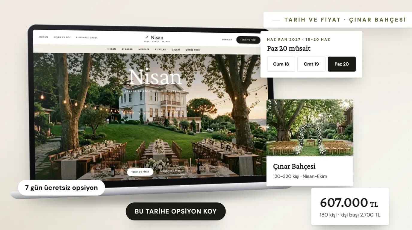 Nisan, Düğün ve Davet Mekânı web sitesi prototipi