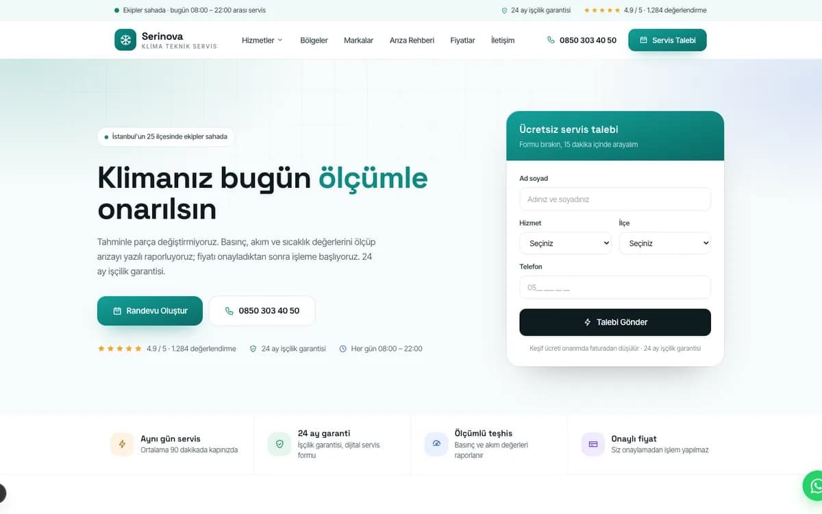 Serinova, Teknik Servis & Saha Hizmeti web sitesi prototipi