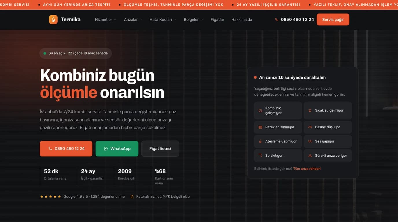 Termika, Teknik Servis & Isıtma Sistemleri web sitesi prototipi