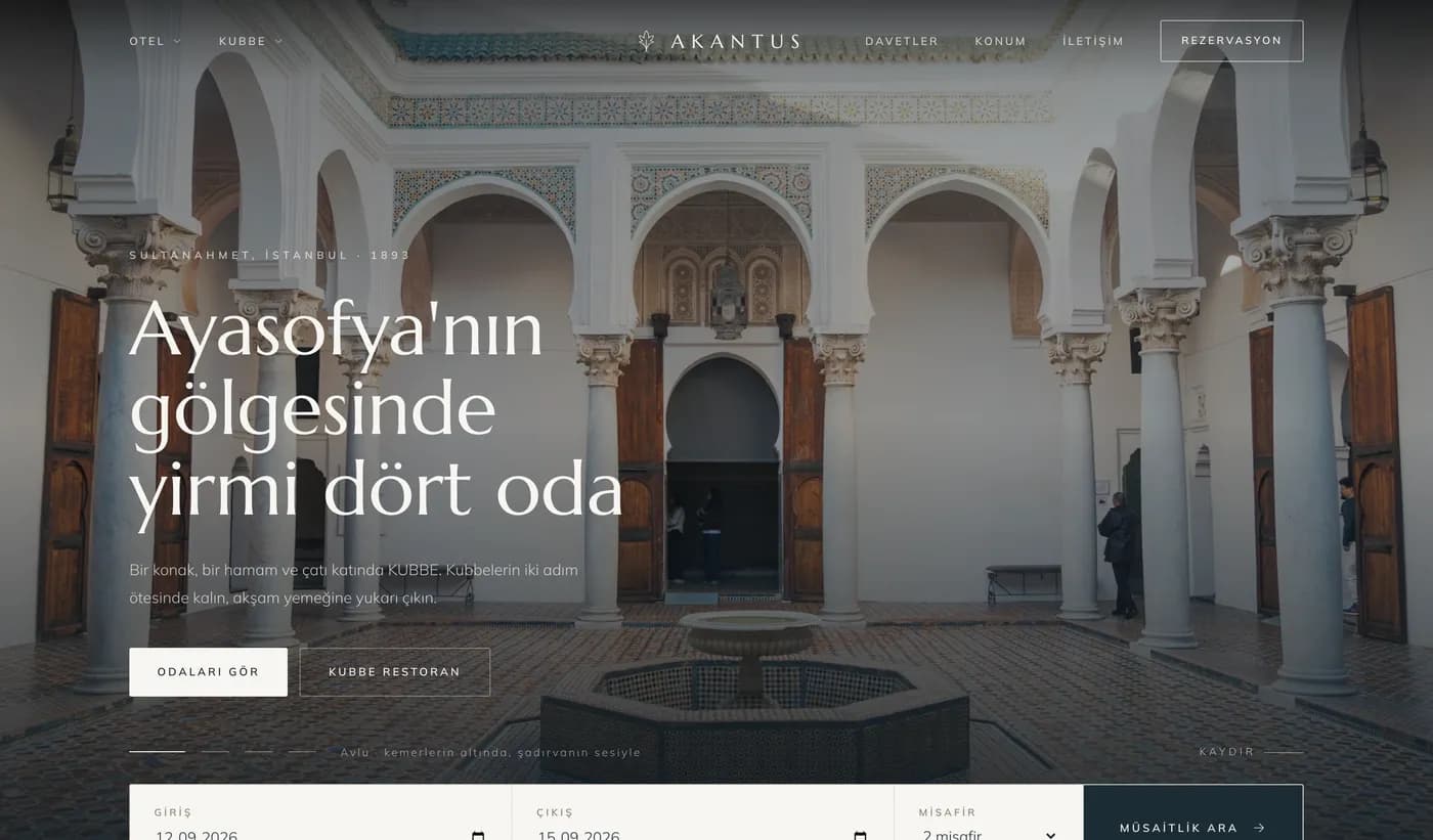 Akantus Hotel & Kubbe, Otel & Restoran web sitesi prototipi