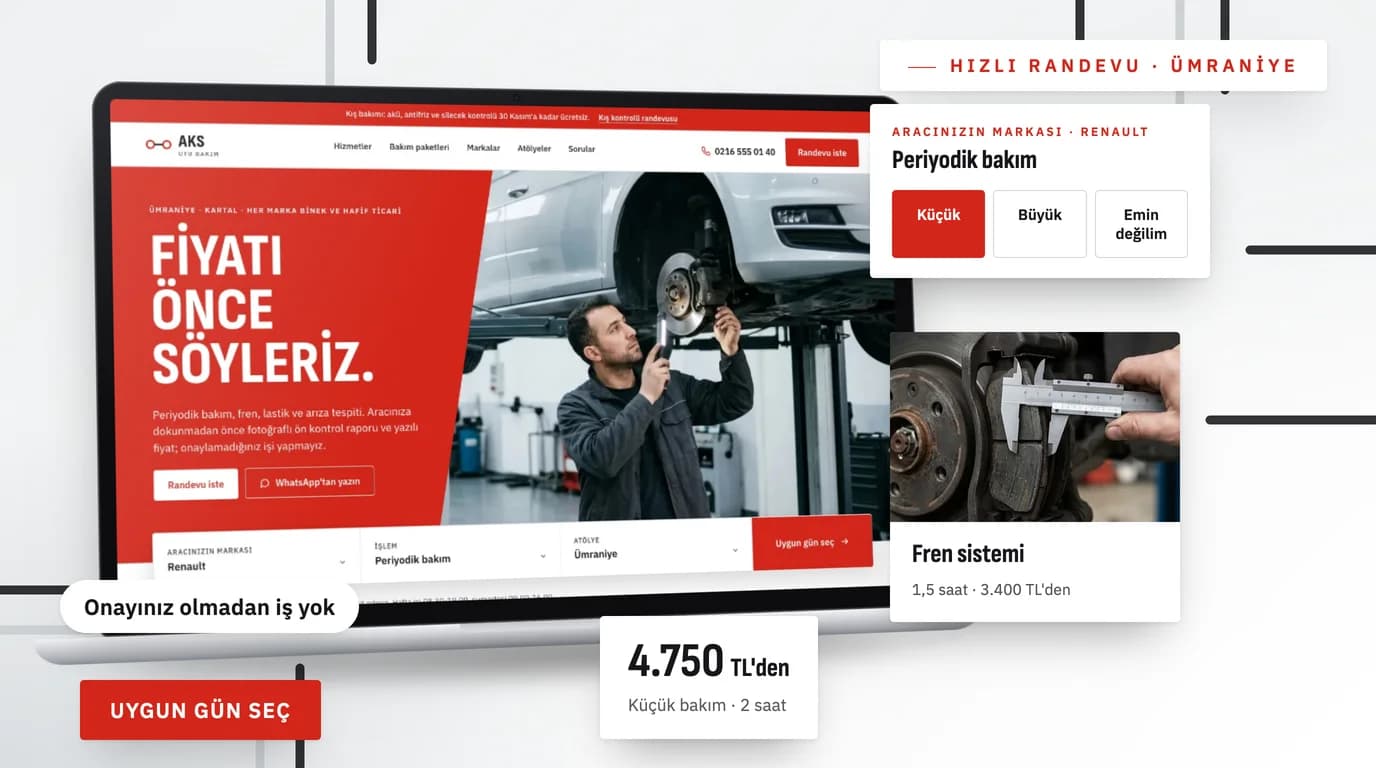 Aks, Oto Servis ve Bakım web sitesi prototipi