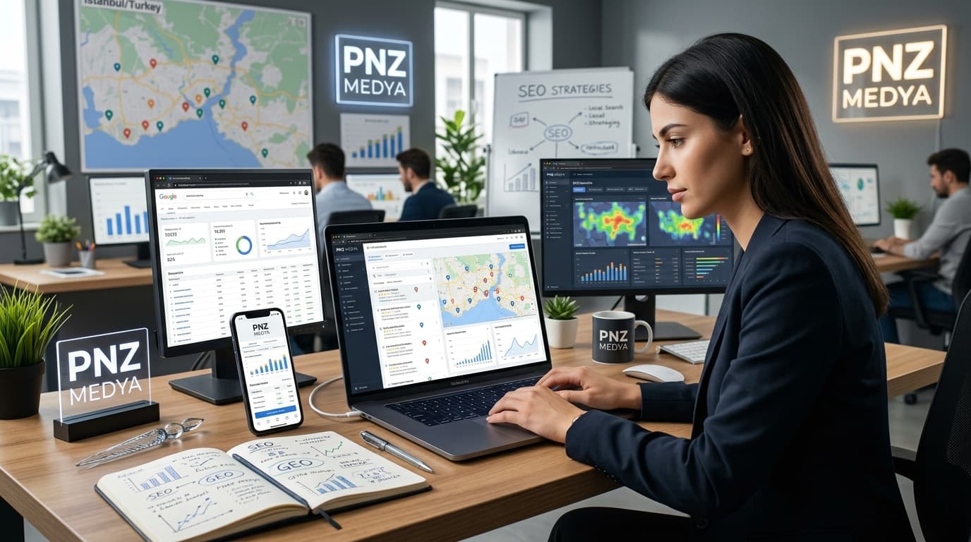 images will be geo and seo visuals, will include pnz medya text