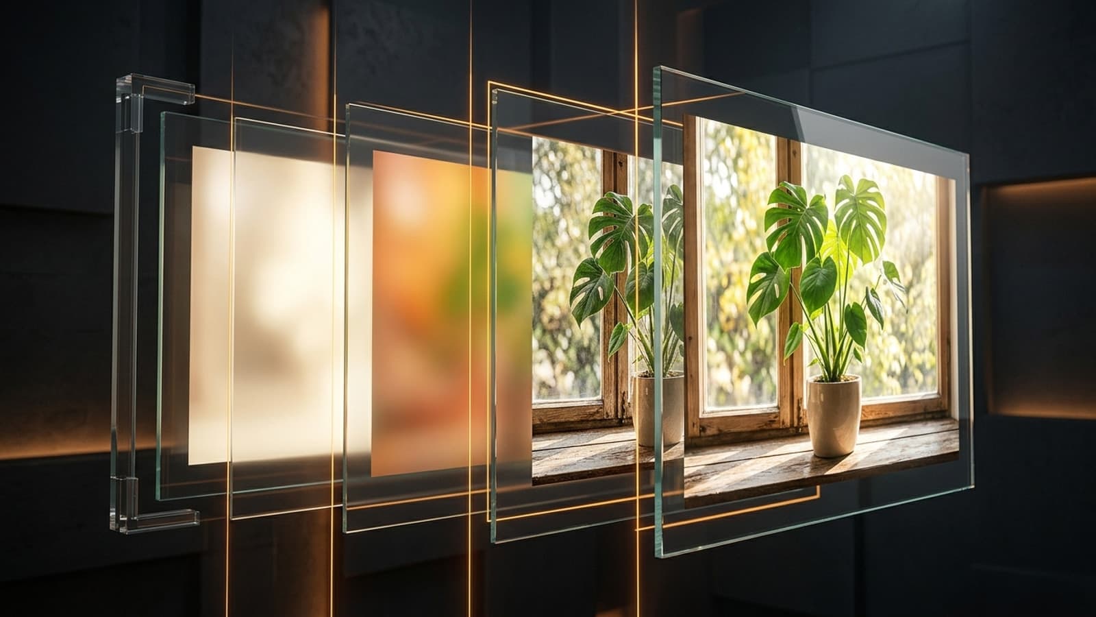 Объёмная 3D-иллюстрация фото, разложенного на слои света, цвета и деталей при редактировании с ИИ