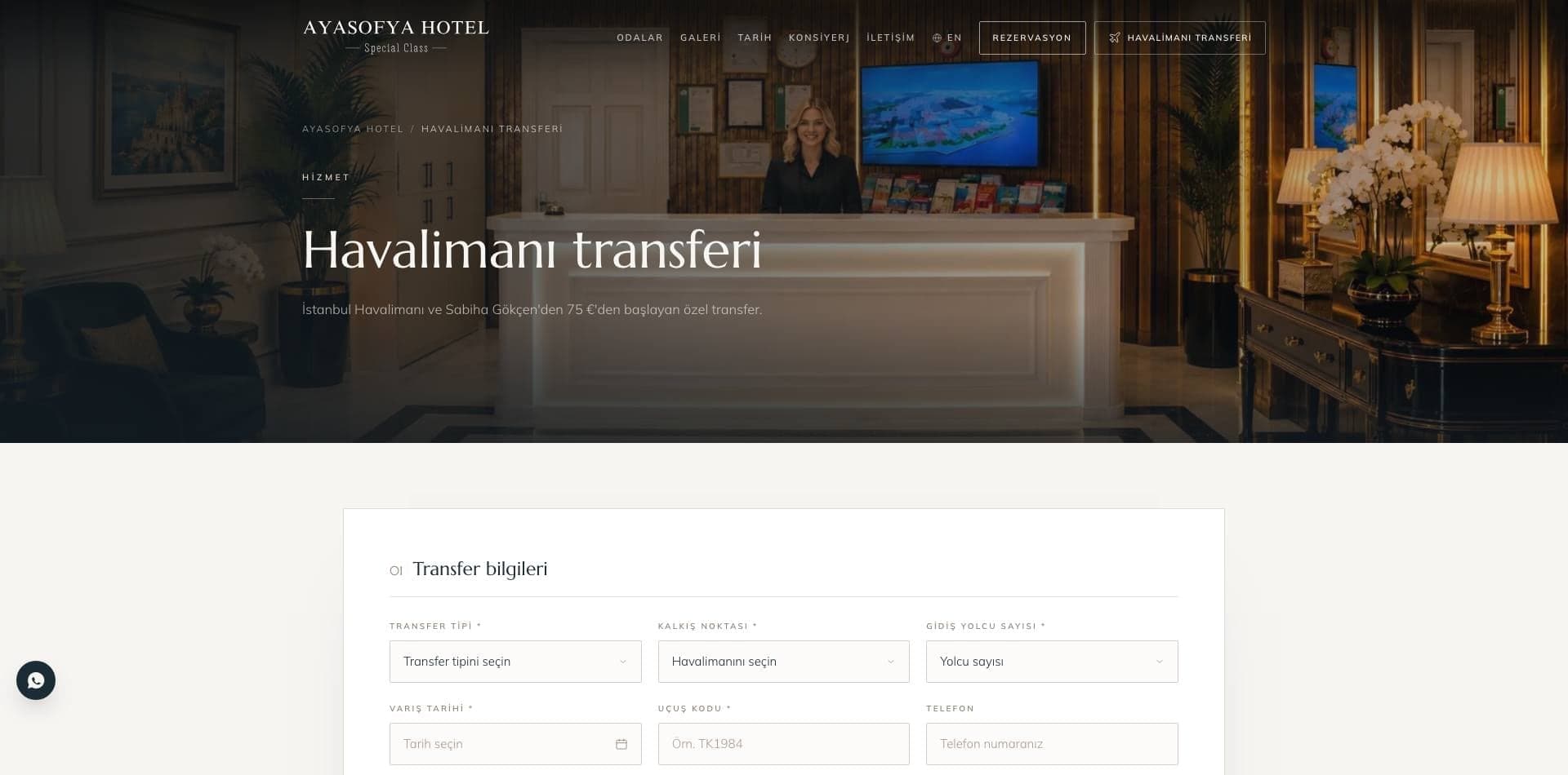 Airport transfer form that calculates the price instantly by passenger count