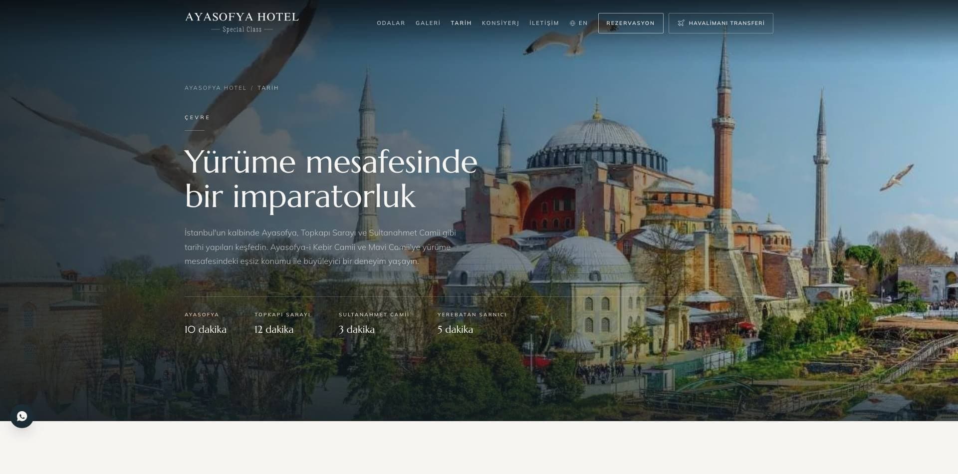 History page: walking distances to Hagia Sophia, Topkapi and the Basilica Cistern