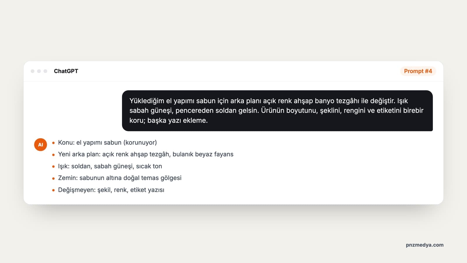 Koruma cümlesi içeren örnek arka plan değiştirme promptu ve yapay zekanın yanıtı