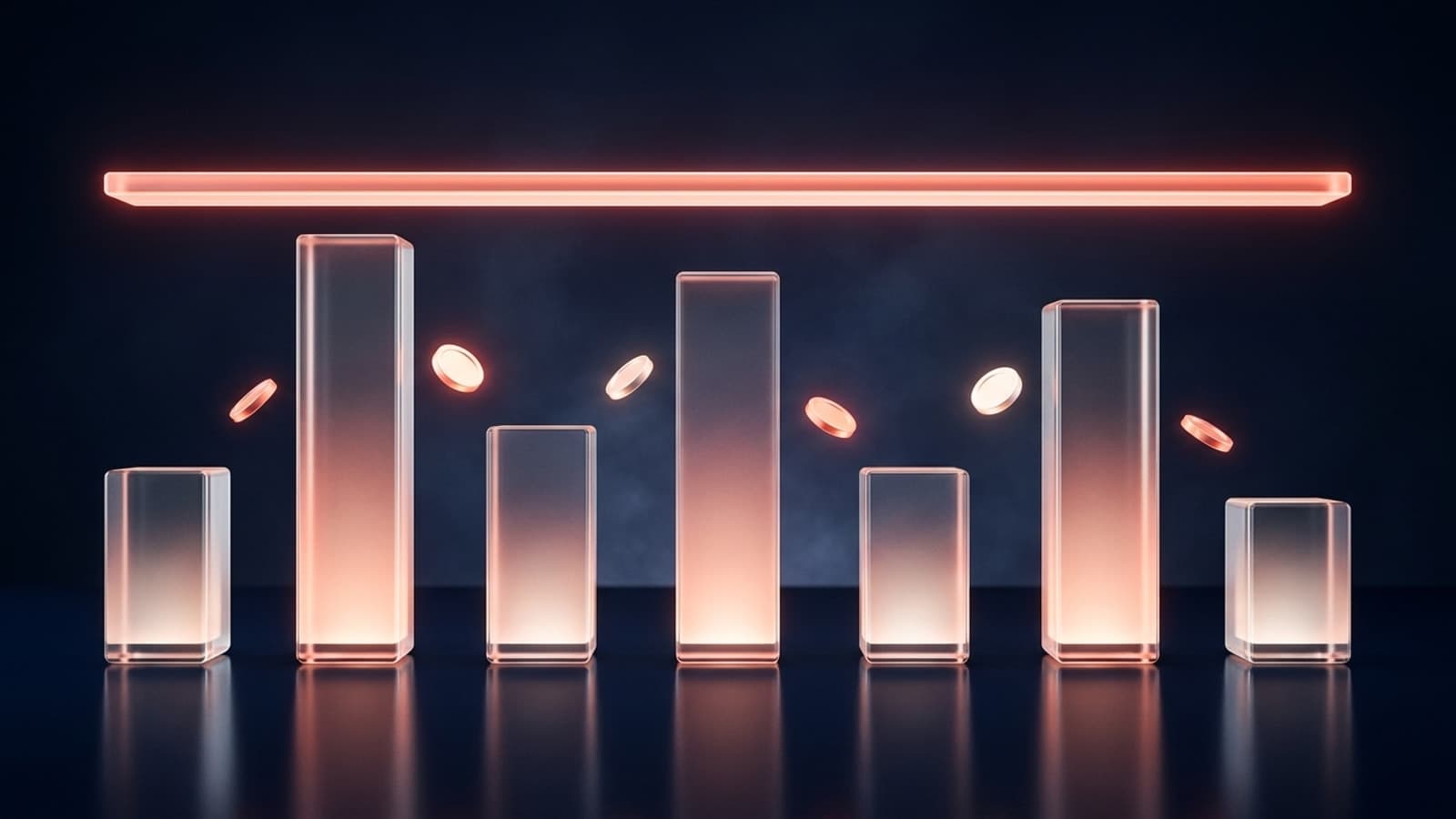 Daily spend bars of different heights with a weekly cap line above them, ChatGPT ad budget illustration