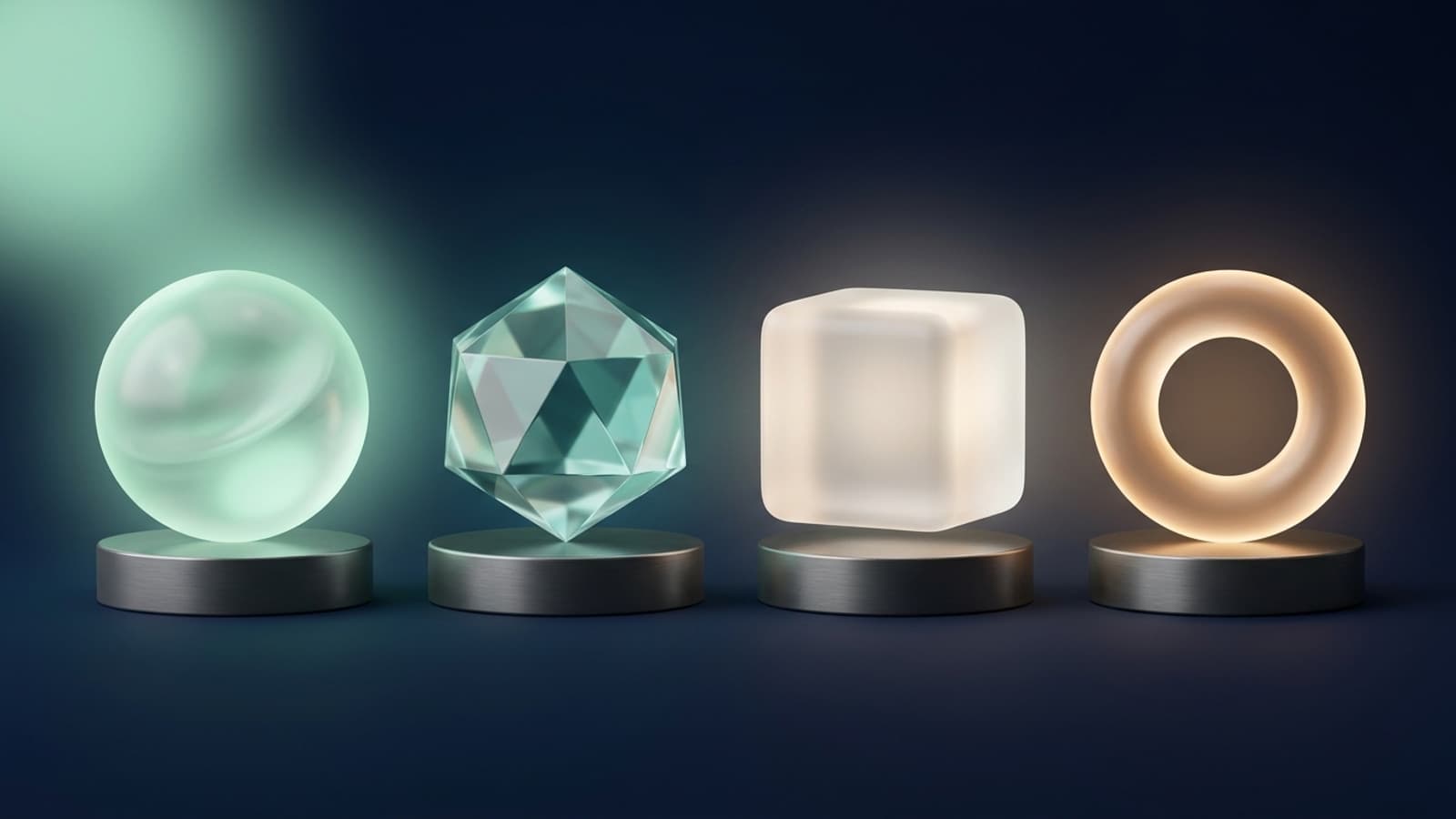 Yapay zeka nasıl kullanılır sorusunda araç seçimini temsil eden dört farklı ışıklı geometrik nesne