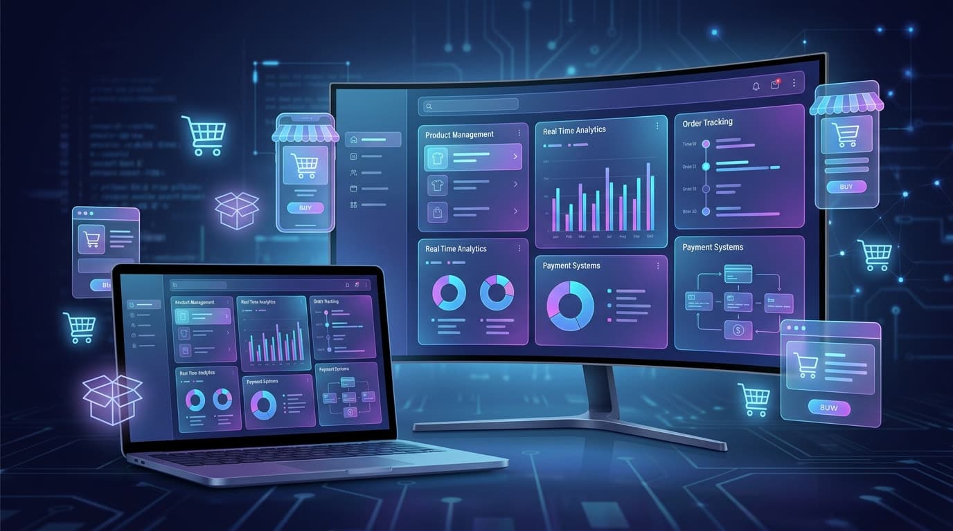 modern SaaS e-commerce software banner design for a technology blog article