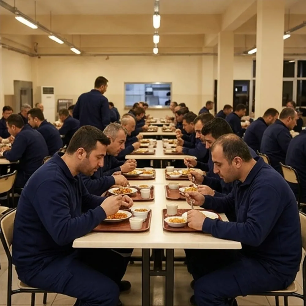 Fabrika yemekhanesinde gece vardiyası yemeği